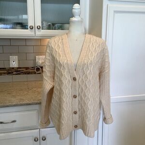 Vtg American Eagle Outfitters Cream Cable Knit Button Cardigan Small